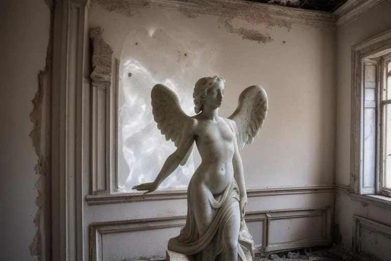 a statue of an angel in a room