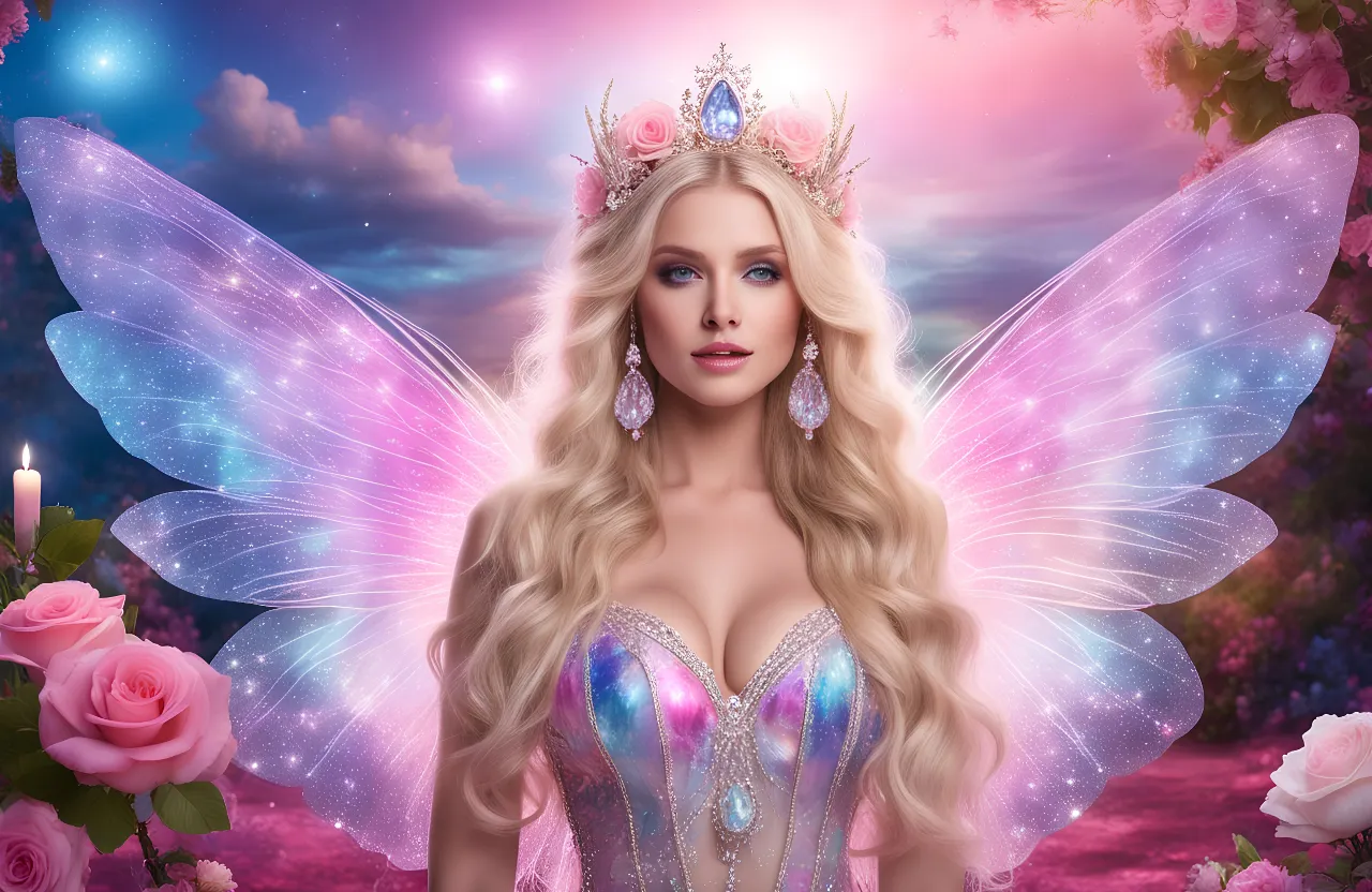 a beautiful blonde fairy with long hair and a tiara