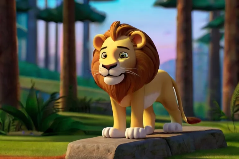  "Meet Leo, the Lion, known for his bravery and noble heart. His roar can be heard echoing through the trees, a symbol of strength and courage."