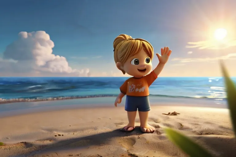 a little girl standing on top of a sandy beach