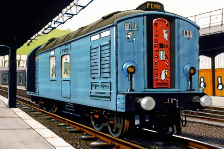 "In a bustling train yard, little Pete, a blue engine, prepared for a big task."