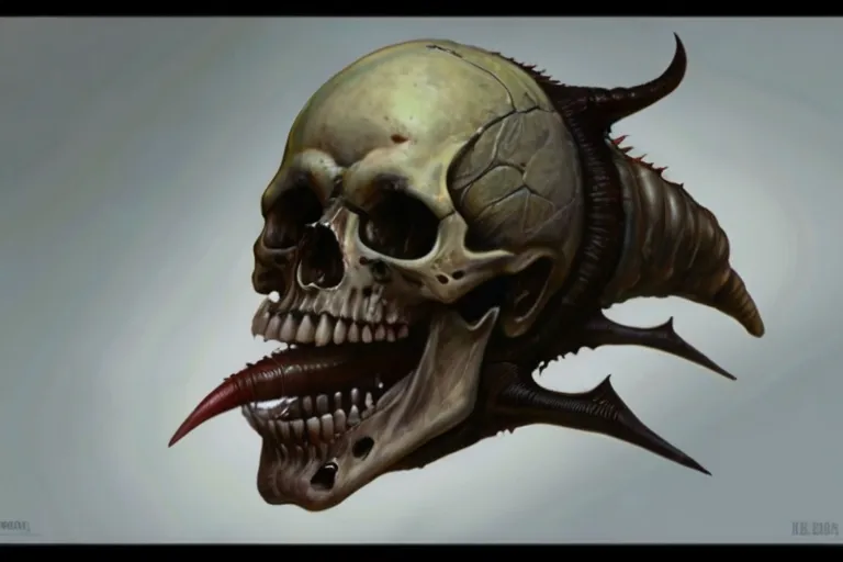 a skull with horns and a demon's head