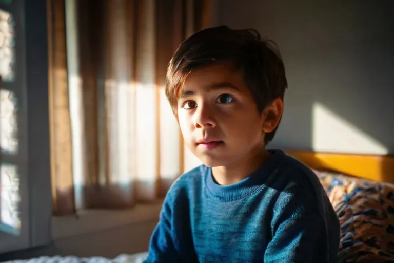 Timmy waking up in his cozy bedroom, sunlight streaming through the window.