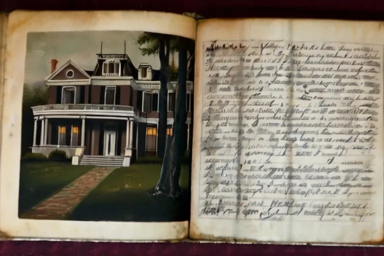 an open book with a drawing of a house