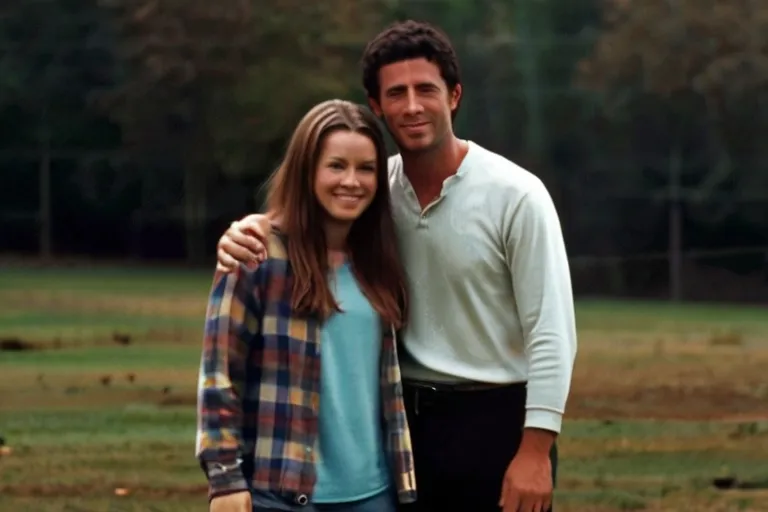 a man standing next to a woman in a field