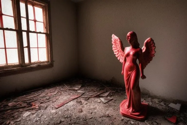 a statue of an angel standing in a room