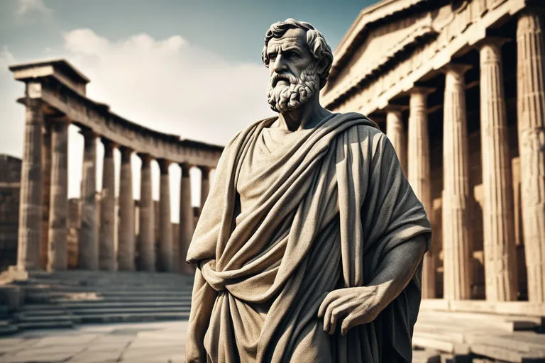 a statue of a man standing in front of a building