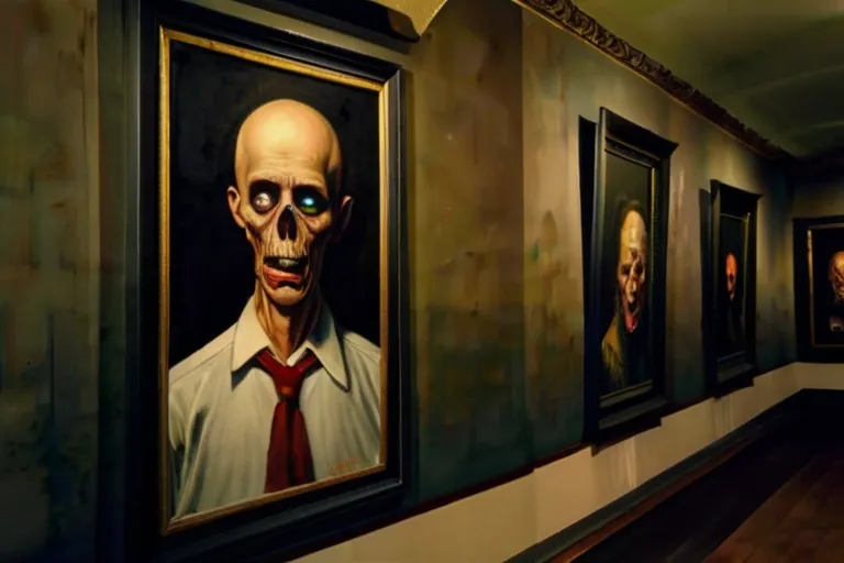 a painting of a man with a creepy face on a wall