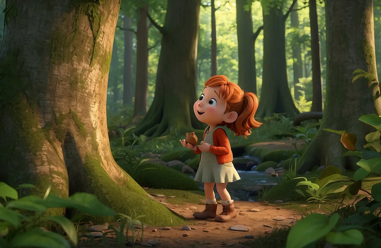  "Willow loved nothing more than exploring every nook and cranny of the forest, collecting shiny acorns along the way."