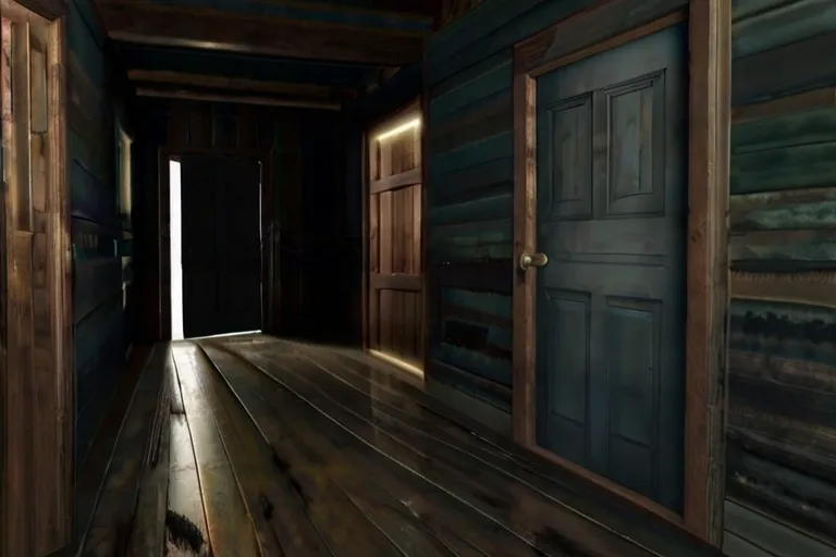 "Entering the cabin, Sarah bolted the door behind her, the dim light revealing a room filled with dust and decay."