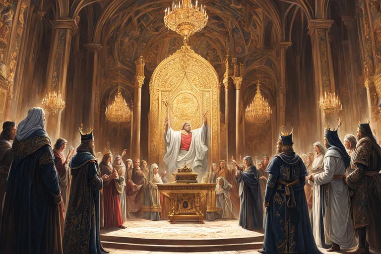 a painting of a priest standing in front of a group of people