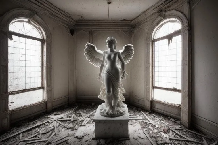 a statue of an angel standing in a room