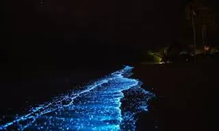 a boat is traveling through the water at night