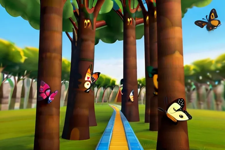 a cartoon scene of a pathway through a forest