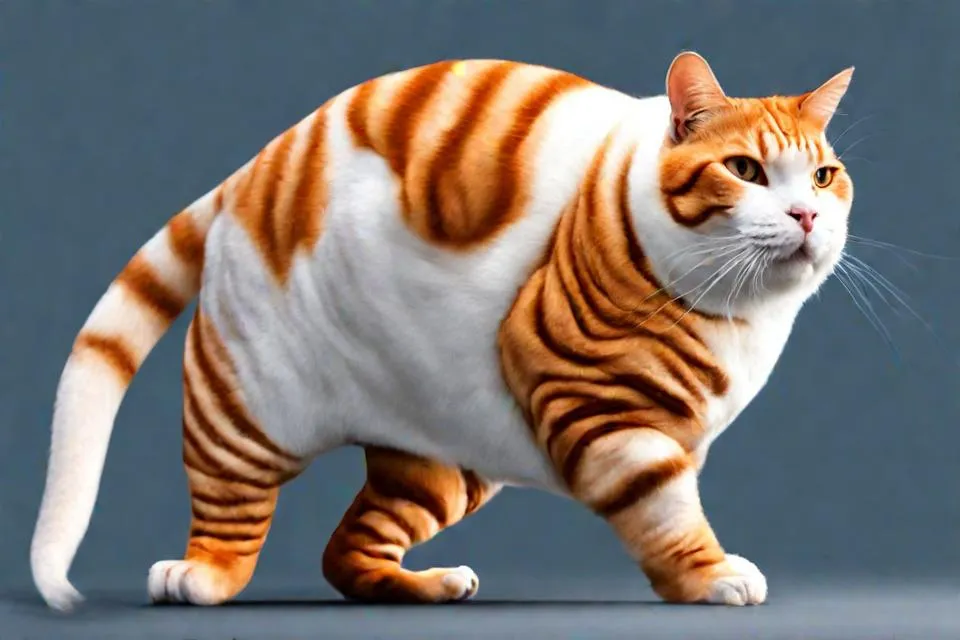 an orange and white cat standing on its hind legs