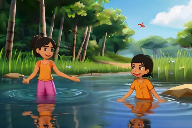 a boy and a girl are standing in the water