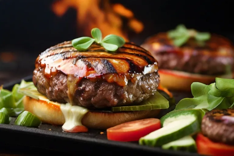 a close up of a hamburger on a plate