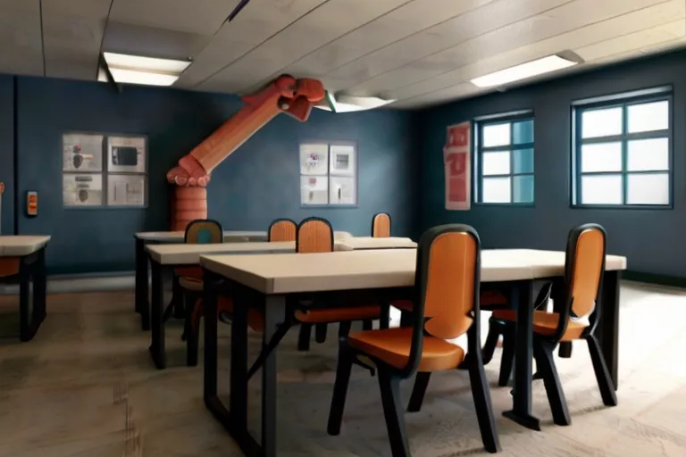 a room that has a long table and chairs in it