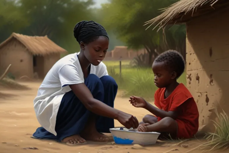 a painting of a woman feeding a child