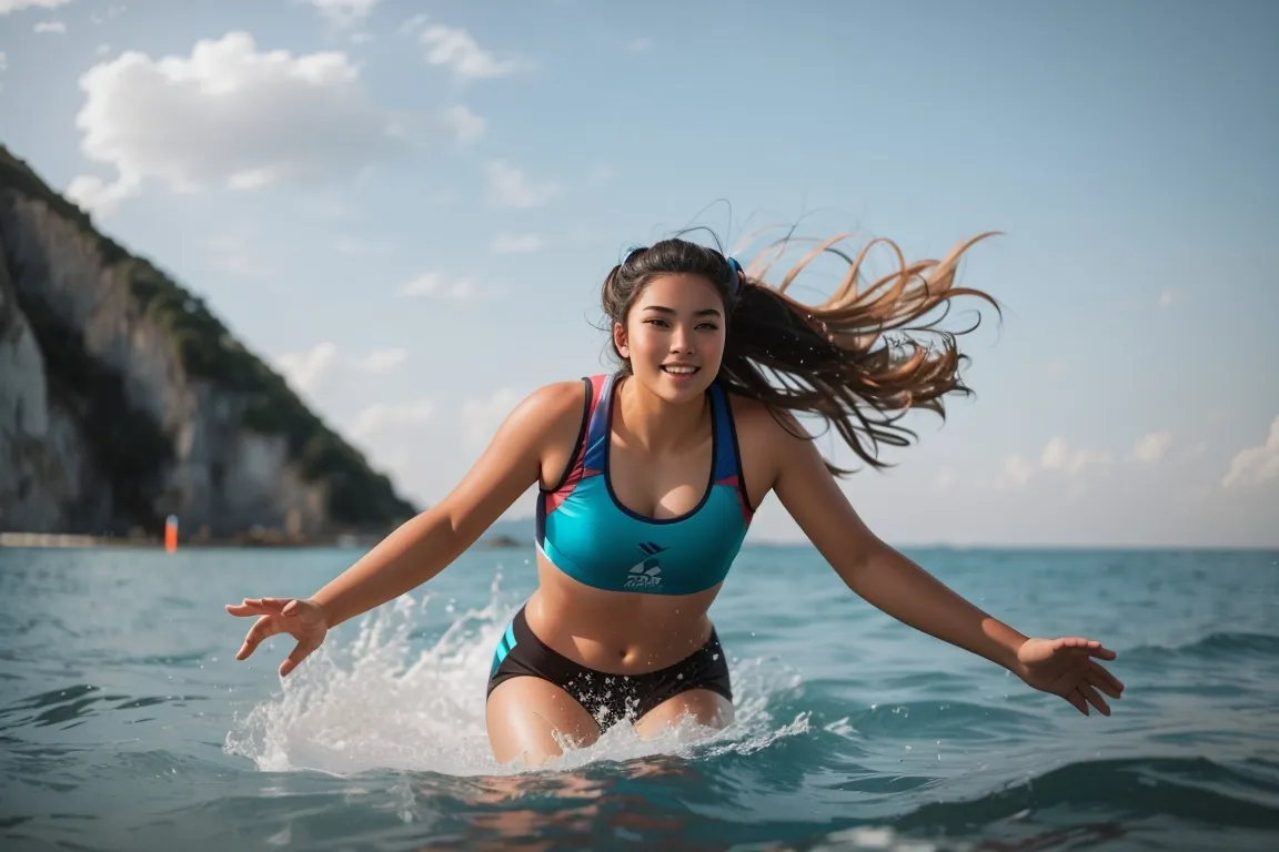 a woman in a blue bikini in the ocean