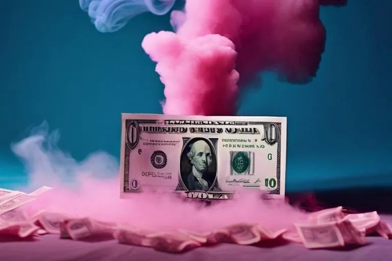 a dollar bill with smoke coming out of it