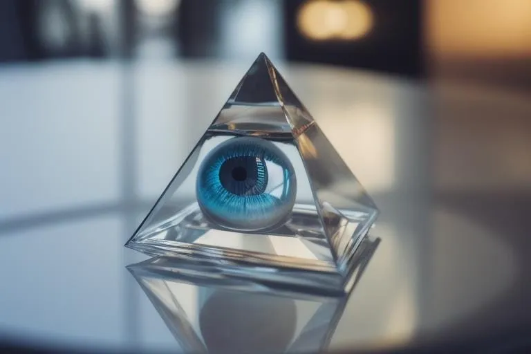 a glass pyramid with an eye inside of it