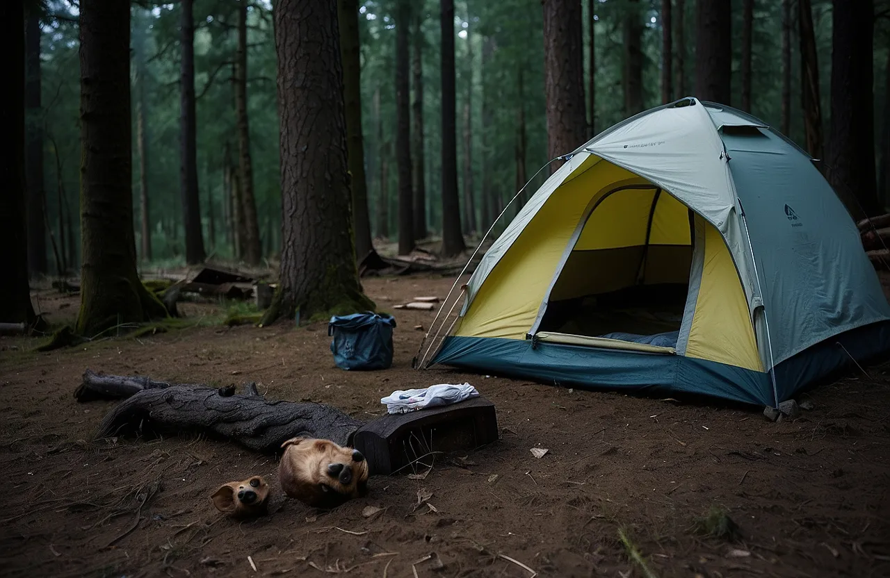 a tent in the middle of a forest