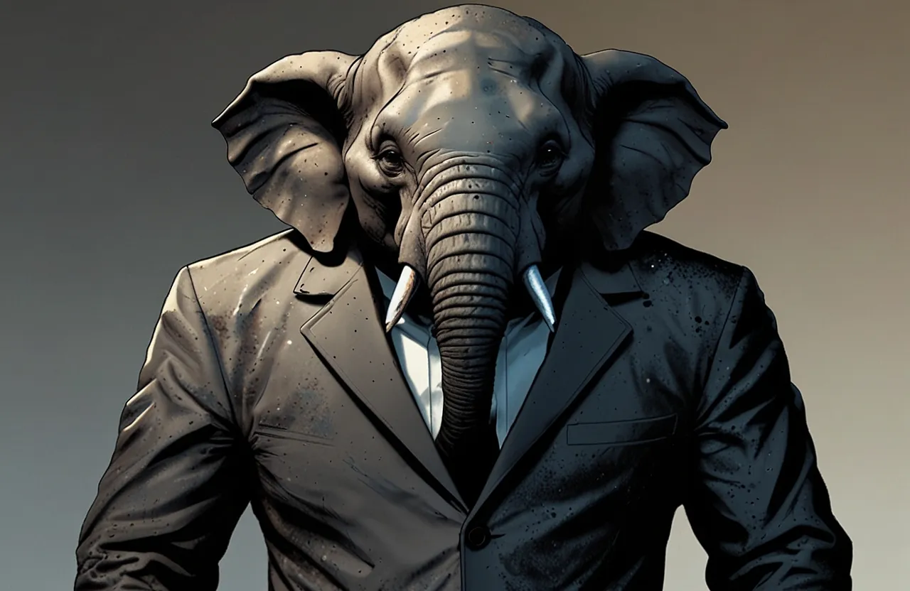 a statue of an elephant in a suit and tie