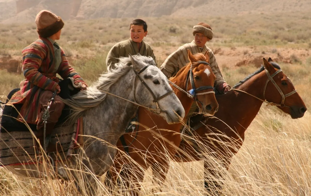 a group of people riding on the backs of horses