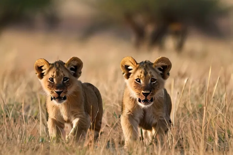 "In the heart of the African savannah, young lion cubs enjoyed their playful game of hide and seek."