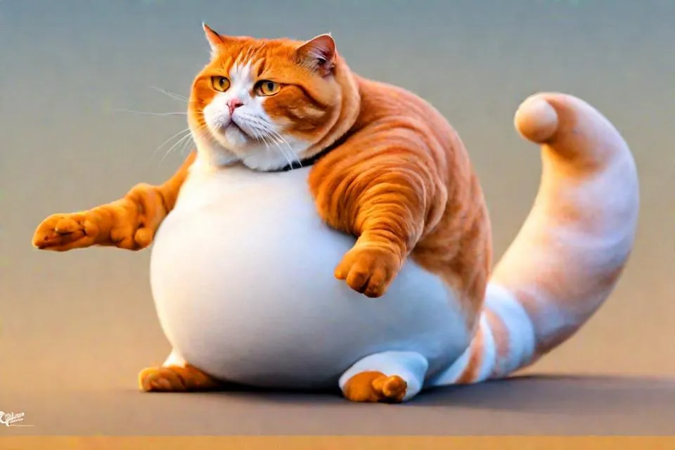 an orange and white cat sitting on top of a white ball