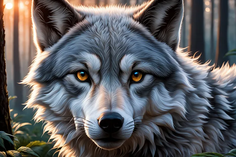 a painting of a wolf with yellow eyes, Anime