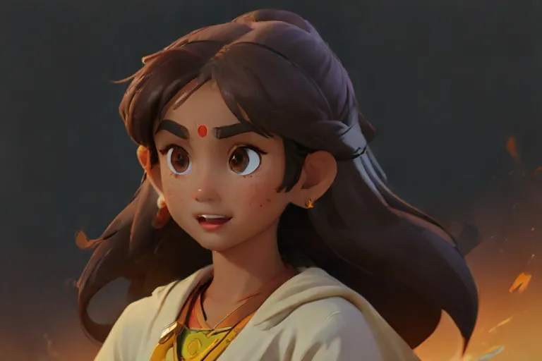 Bhargavi, bathed in the golden glow of the Wanderer's light, rises to her feet with newfound strength and purpose, her tear-streaked face illuminated by the promise of a brighter future, as she embraces the path of redemption with unwavering resolve.