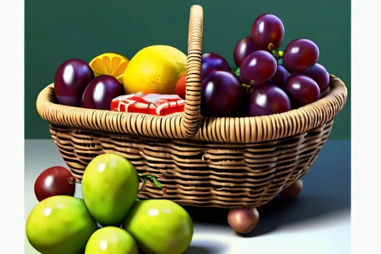 a painting of a basket of fruit next to a pile of olives