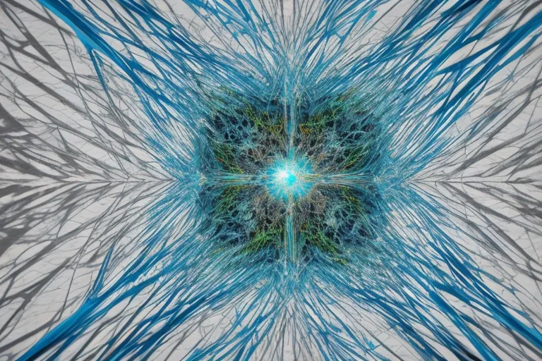 a computer generated image of a blue and green flower