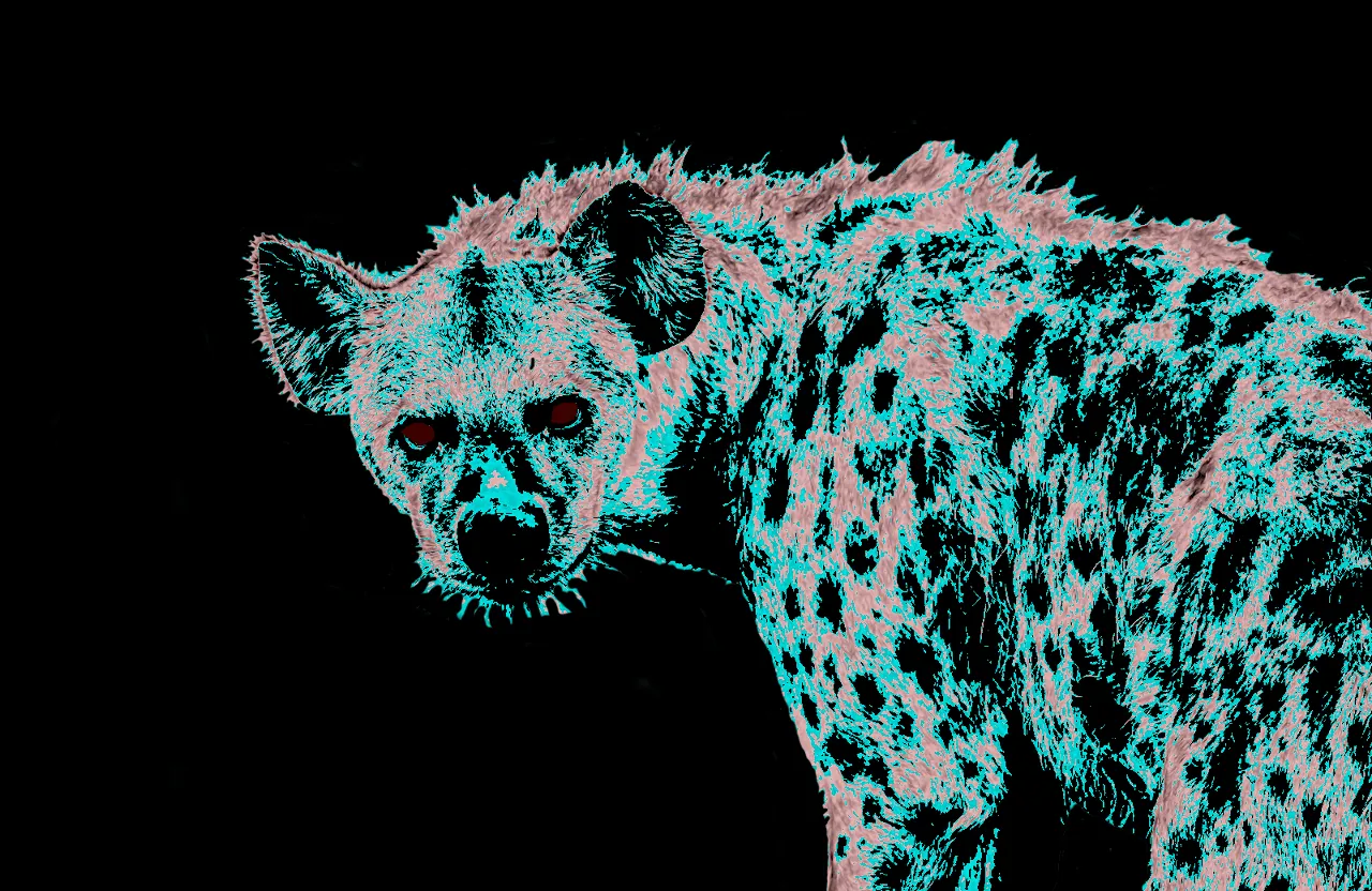 a drawing of a hyena on a black background