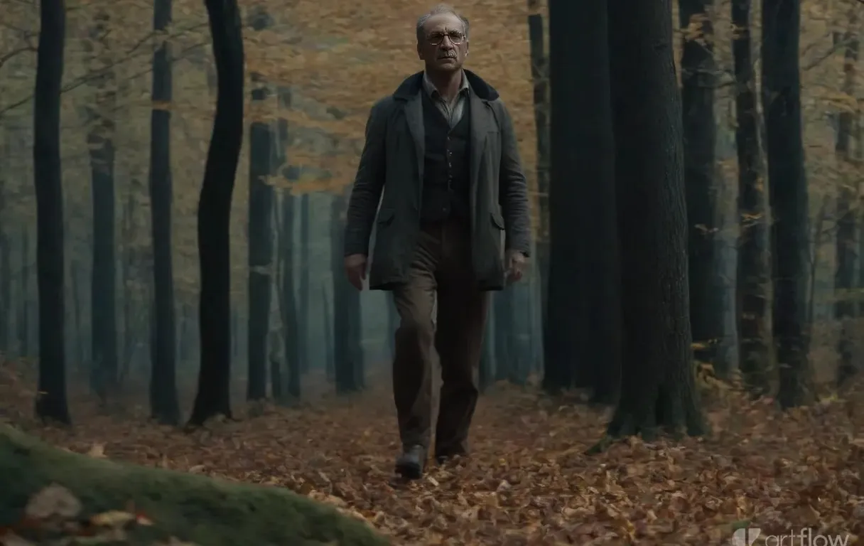 A man in a misty autumn forest is haunted by a ghostly woman who whispers to him