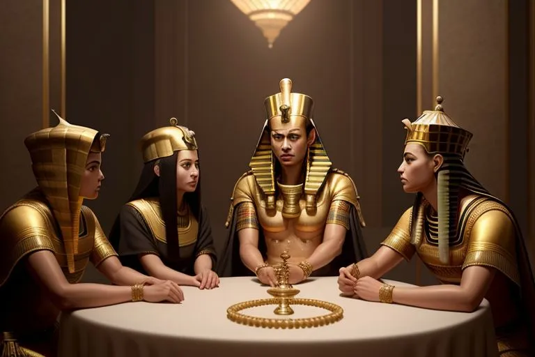 a group of egyptian men sitting around a table