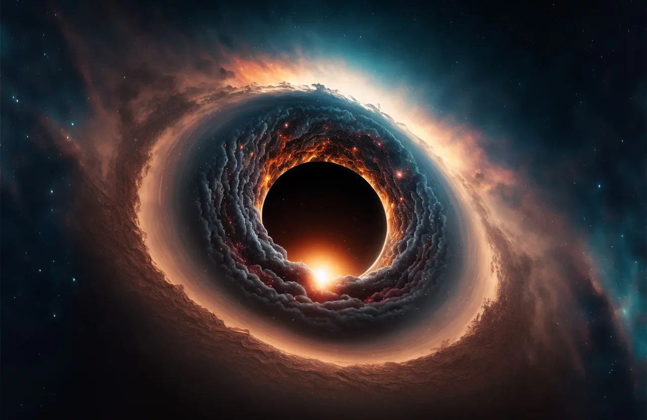 a black hole in the sky surrounded by clouds