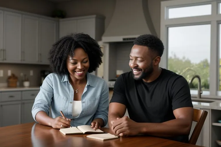 a man and a woman sitting at a kitchen table