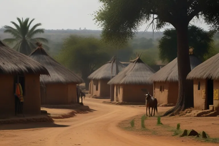 a dirt road that has a bunch of huts on it