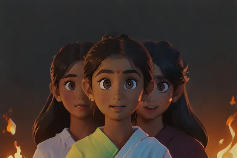  Pratyusha, Sadhika, and Bhargavi stand together with the Wanderer, their figures illuminated by the soft glow of newfound hope, their faces alight with the promise of a brighter future.