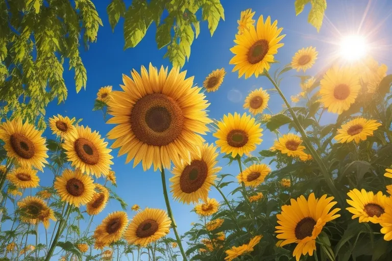 a field of sunflowers under a sunny sky