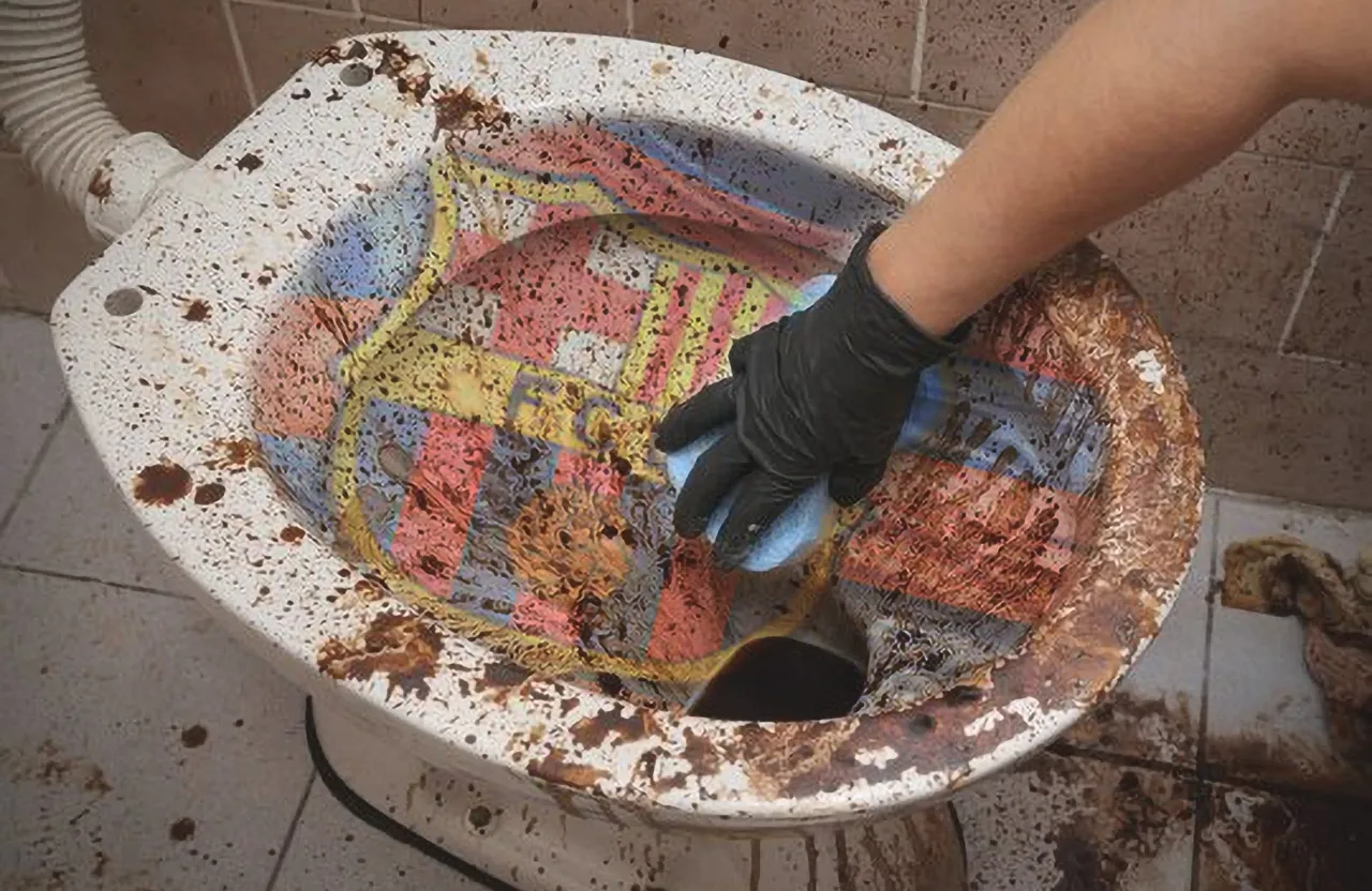 a person cleaning a dirty toilet in a bathroom,Moving hand to clean 