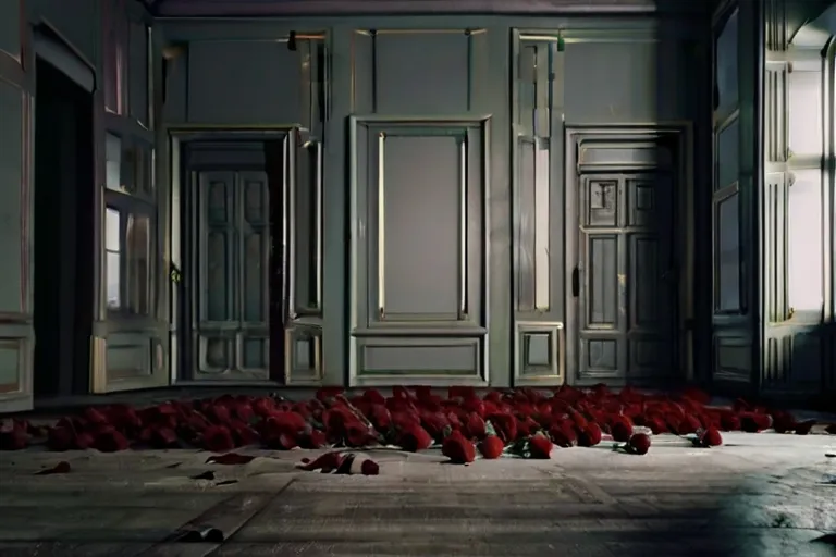 The room was empty, but the air was thick with the scent of roses.