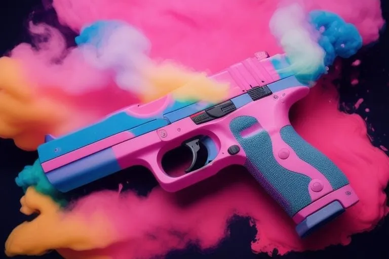 a pink and blue gun on a black background