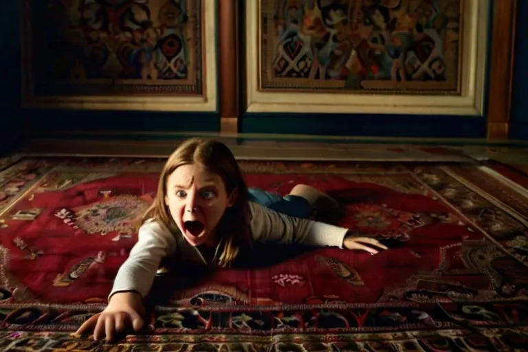 a little girl laying on the floor with her mouth open