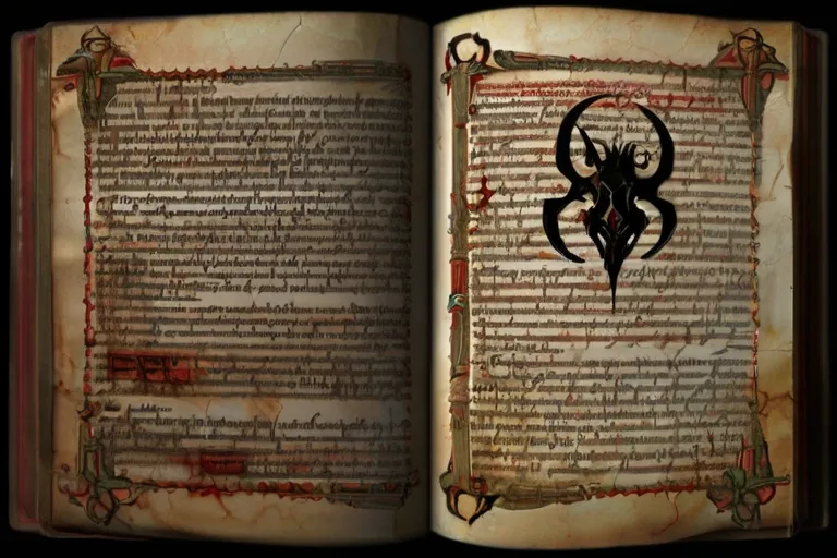 an open book with an image of a demon on it