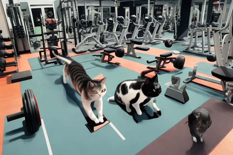 a cat standing on top of a gym floor