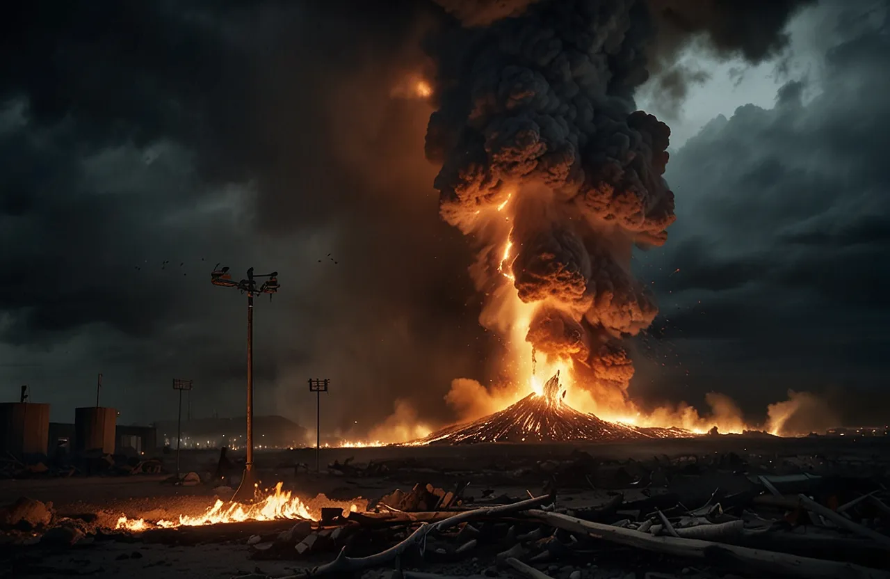 a large plume of smoke rising from a volcano